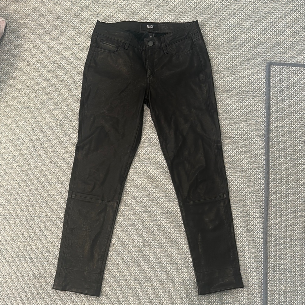 Paige Black Leather-Look Skinny Pants